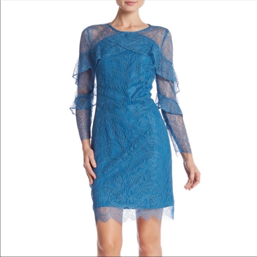Nanette Nanette Lepore Poetic Love Dragonfly Teal Lace Overlay Dress 12 NWT
